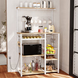 MONVANE 60" Kitchen Baker's Rack, Microwave Stand with Power Outlet, White