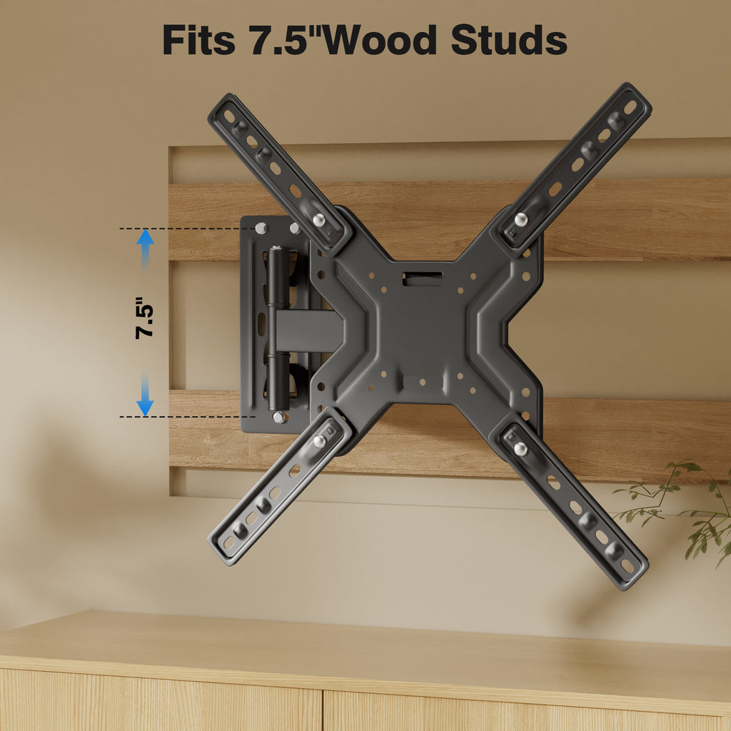 Full Motion TV Wall Mount for Most 26-60" TVs with Swivel, Tilt, Extension, Single Stud Articulating TV Mount Bracket, Holds up to 66 lbs, Max VESA 400x400mm - Black - (GTIN:09797164476277)