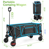 Gathered Collapsible Camping Wagon, Vecukty Portable Foldable Cart, Heavy Duty Folding Utility Grocery Wagon with 150lbs, for Shopping,Sports,Fishing,Beach,Garden,Red