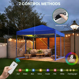 Vecukty 10x10ft Pop Up Canopy Tent with Removable Mesh Mosquito Sidewalls, Remote-Controlled 8-Color LED Lights ,Instant Outdoor Shelter Gazebo Tent,Blue