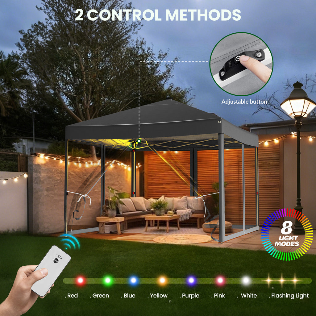 tent canopy lights Vecukty 10x10ft Pop Up Canopy Tent with Removable Mesh Mosquito Sidewa – Keenstone.com