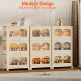 Behost 3 Pack 165QT Plastic Large Storage Bins with Lids, Closet Organizers and Storage, Stackable Storage Containers with Doors Wheels, Beige