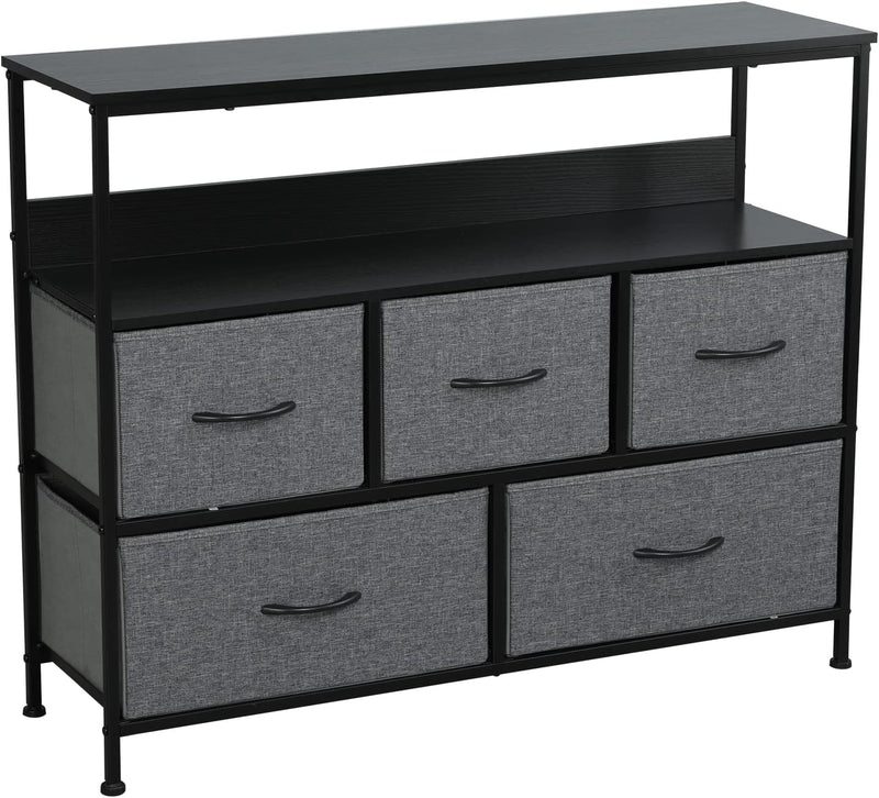 MONVANE 40 inches TV Stand for 45" TV, Dresser Drawers Entertainment Center with Shelves for Bedroom, Living Room,Grey