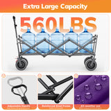 Vecukty 51.2" Large Collapsible Folding Wagon Cart, 560 lbs Load Capacity, Heavy-Duty Steel Frame & Oversized Wheels for Grocery Shopping, Camping, Sports, Moving – Purple