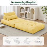 Behost 86" Large Convertible Futon Sofa Bed for Adults, Teddy Plush Folding Chair Sleeper Bed, Sunshine Yellow