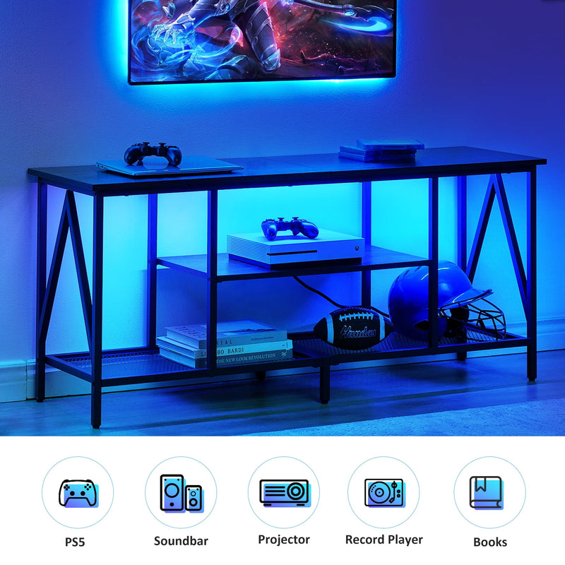 Behost TV Stand for TV up to 65 inches,TV Console Table with Led Lights & Power Outlets,Black