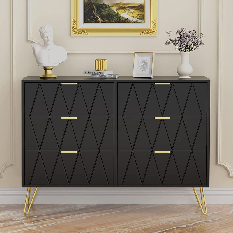 MONVANE Modern 6 Black Drawer Dresser for Bedroom
