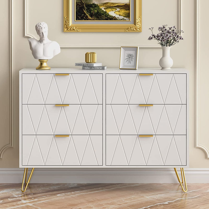 MONVANE Modern 6 Drawer Dresser, White