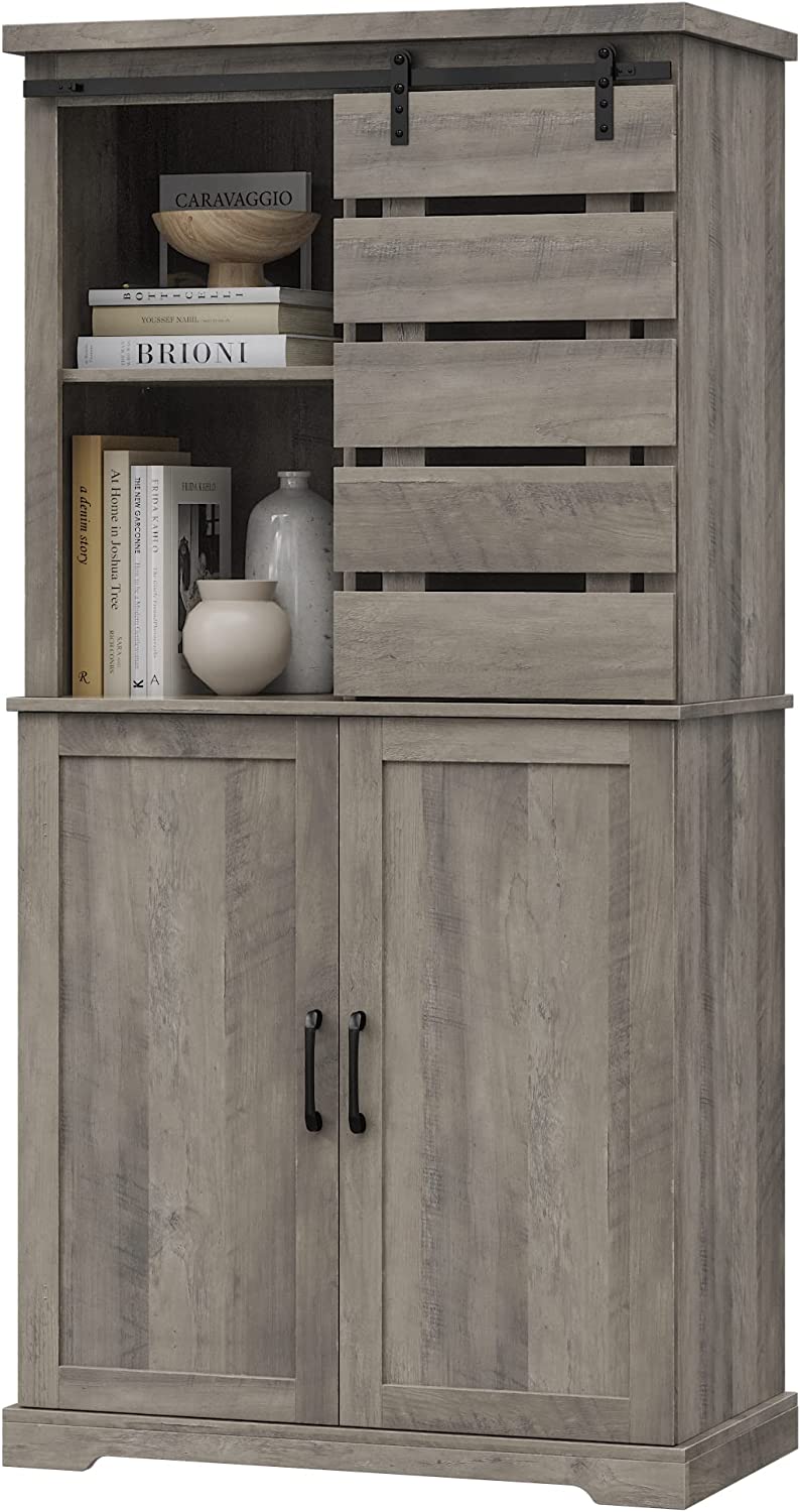 Products MONVANE Farmhouse Bookshelf ，Light Grey