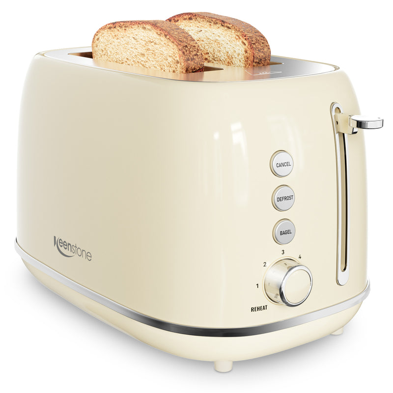 Keenstone Retro 2 Slice Toaster Stainless Steel ,with Bagel, Cancel, Defrost Fuction and Extra Wide Slots Toasters, 6 Shade Settings,Removable Crumb Tray, Red