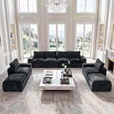 BEHOST 8-Piece 130" U-Shaped Modular Sectional Sofa, Velvet Cloud Sleeper Couch with 2 Movable Ottomans, Oversized Deep Seat Living Room Furniture Set,Dark Gray