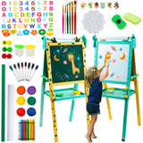 Keenstone Deer Art Easel for Kids Easel Set with 100+ Painting Gifts,Chalkboard Dual Magnetic Whiteboard,Painting Stand with Paper for Ages 3 and up Kids Children Toddler