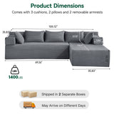 Behost 105" Modular Sectional Couches for Living Room, Deep Seat L Shaped Sofa with Cushions and Pillows, Dark Gray
