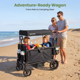SACVON 2-Seater Stroller Wagon with Side Entry, Canopy & Snack Tray, Includes Removable Storage Bag That Converts to a Backpack-Black