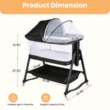 SACVON Baby Bassinet Bedside Sleeper - 6-Height Adjustable Crib to Match Adult Bed, Breathable Mesh Walls, Includes Mattress & Storage Basket, Black
