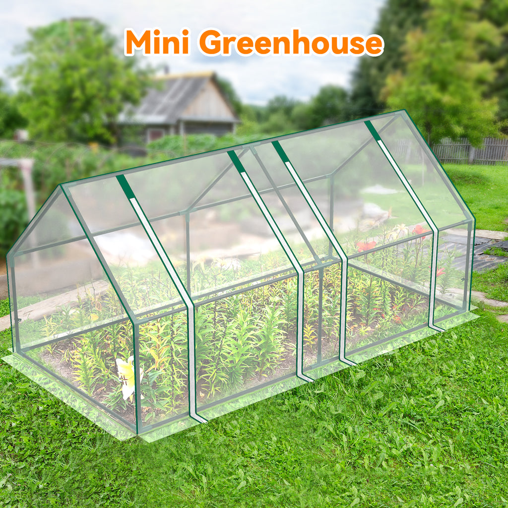 Mini Greenhouse Outdoor, VECUKTY Waterproof Garden Green House with Durable PE Cover & Roll-Up Zipper Door, Heavy Duty Greenhouse Tent for Indoor Outdoor Plants