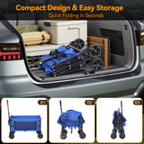 Vecukty Collapsible Wagon Cart , Portable Multifunctional Camping Cart for Camping, Beach, Picnic, Shopping, Blue