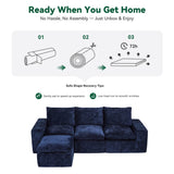 BEHOST 4-Piece 102" L-Shaped Modular Sectional Sofa, Velvet Cloud Sleeper Couch with 2 Movable Ottomans, Deep Seat Living Room Furniture Set,Navy Blue
