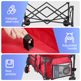 Gathered Collapsible Camping Wagon, Vecukty Portable Foldable Cart, Heavy Duty Folding Utility Grocery Wagon with 150lbs, for Shopping,Sports,Fishing,Beach,Garden,Red