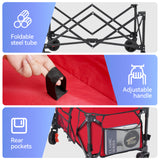 Gathered Collapsible Camping Wagon, Vecukty Portable Foldable Cart, Heavy Duty Folding Utility Grocery Wagon with 150lbs, for Shopping,Sports,Fishing,Beach,Garden,Red