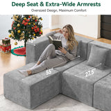 BEHOST 102.5" Gray Chenille Comfy Cloud Couch, Modular Sectional Sofa for Living Room with 4 Pillows