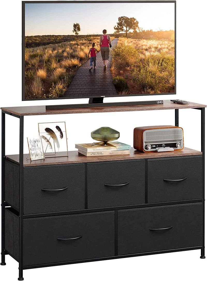 MONVANE 40 inches TV Stand for 45" TV, Dresser Drawers Entertainment Center with Shelves for Bedroom, Living Room,Black