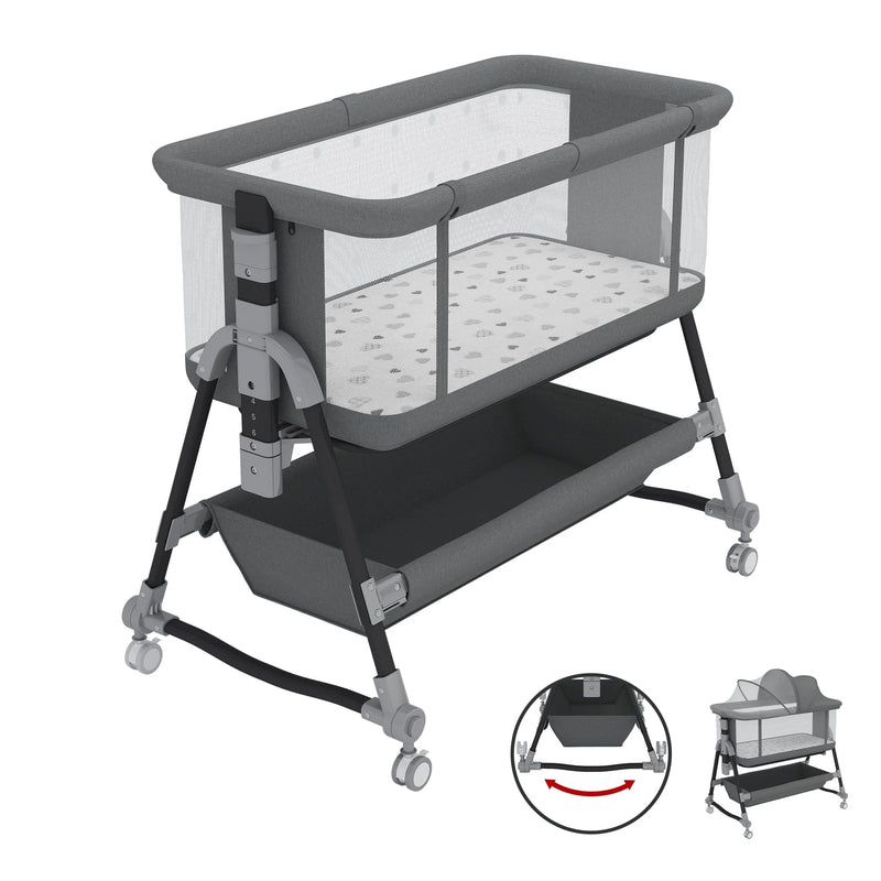 Baby Bassinet, Bedside Sleeper for Baby, Bedside Bassinet with Storage Basket and Wheels to Reduce Mom's Fatigue, Gray