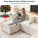 BEHOST 130" Oversized Modular Sectional Sofa for Living Room, Chenille Cloud Couch with 6 Pillows, Beige