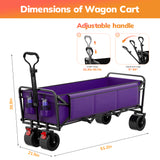 Vecukty 51.2" Large Collapsible Folding Wagon Cart, 560 lbs Load Capacity, Heavy-Duty Steel Frame & Oversized Wheels for Grocery Shopping, Camping, Sports, Moving – Purple