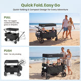 SACVON 2-Seater Stroller Wagon with Side Entry, Canopy & Snack Tray, Includes Removable Storage Bag That Converts to a Backpack-Black