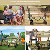 Collapsible Garden Wagon Cart with Removable Canopy, VECUKTY Foldable Wagon Utility Carts with Wheels and Rear Storage, Wagon Cart for Garden Camping Grocery Shopping Cart, Beige