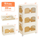 Behost 3 Pack 165QT Plastic Large Storage Bins with Lids, Closet Organizers and Storage, Stackable Storage Containers with Doors Wheels, Beige