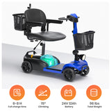 SACVON 4 Wheels Mobility Scooter with Cane Holder for Seniors, Electric Folding Wheelchair Device for Travel