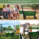 Collapsible Garden Wagon Cart with Removable Canopy, VECUKTY Foldable Wagon Utility Carts with Wheels and Rear Storage, Wagon Cart for Garden Camping Grocery Shopping Cart, Green