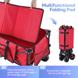 Gathered Collapsible Camping Wagon, Vecukty Portable Foldable Cart, Heavy Duty Folding Utility Grocery Wagon with 150lbs, for Shopping,Sports,Fishing,Beach,Garden,Red