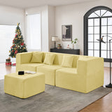 102.5" L-Shaped Cloud Couch Modular Sectional Sofa for Living Room, Yellow Boucle Fabric Sofa Couch with Ottoman and 4 Pillows, No Assembly