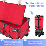 Gathered Collapsible Camping Wagon, Vecukty Portable Foldable Cart, Heavy Duty Folding Utility Grocery Wagon with 150lbs, for Shopping,Sports,Fishing,Beach,Garden,Red