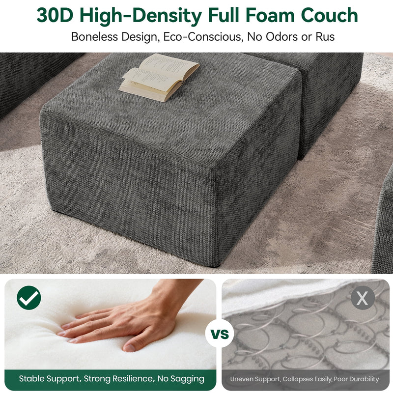 BEHOST 2 Modules Sectional Sofa for Living Room, Includes 1 Armless Center Seat + 1 Ottoman + 1 Pillow, Chenille Dark Gray