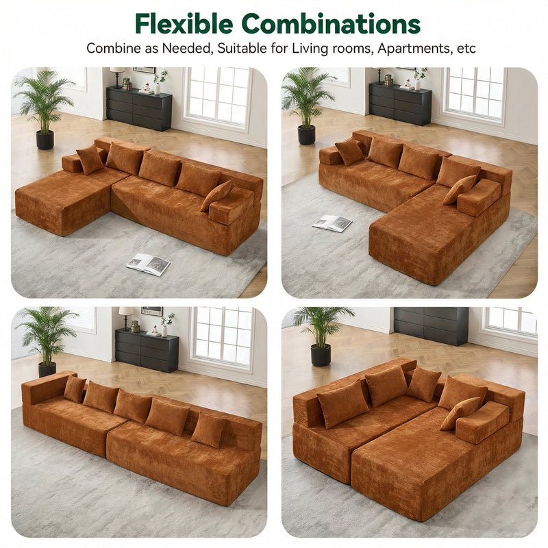 Behost 105" Modular Sectional Sofa for Living Room with Deep Seat, Chenille Cloud Couch for Relaxing, Rust