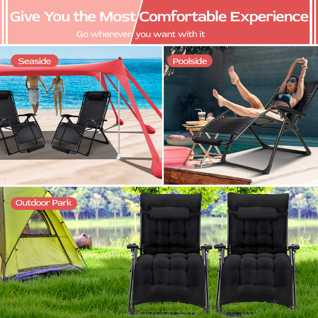 Oversized Zero Gravity Chair ,VECUKTY Oversized XL Ergonomic Patio Recliner Folding Reclining Chair for Indoor and Outdoor,Black