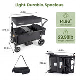 SACVON 2-Seater Stroller Wagon with Side Entry, Canopy & Snack Tray, Includes Removable Storage Bag That Converts to a Backpack-Black