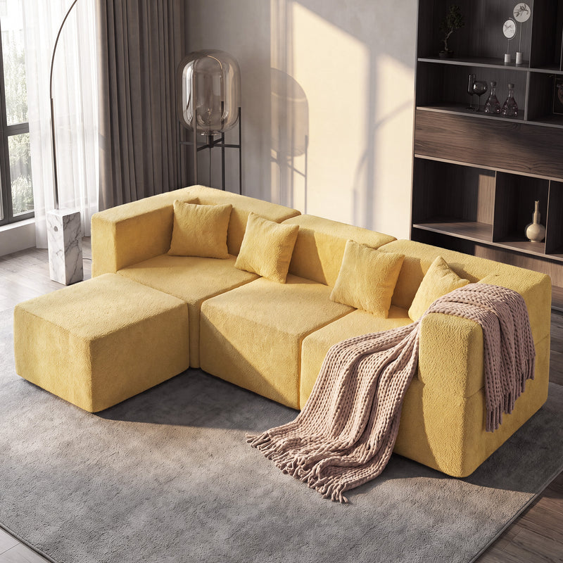 BEHOST 102.5" L Shaped Modular Sectional Sofa with Extra Deep Seats, Cloud Couch for Small Living Room,Teddy Yellow