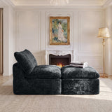 BEHOST Modular Sectional Sofa, Velvet Cloud Sleeper Couch with Ottoman & Extra Deep Seats, Compact Sofa Bed for Living Room & Small Spaces, Dark Gray