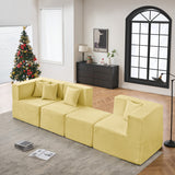 102.5" L-Shaped Cloud Couch Modular Sectional Sofa for Living Room, Yellow Boucle Fabric Sofa Couch with Ottoman and 4 Pillows, No Assembly