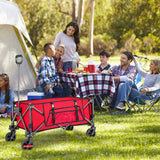 Gathered Collapsible Camping Wagon, Vecukty Portable Foldable Cart, Heavy Duty Folding Utility Grocery Wagon with 150lbs, for Shopping,Sports,Fishing,Beach,Garden,Red