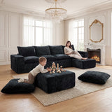 BEHOST 6-Piece 130" U-Shaped Modular Sectional Sofa, Velvet Cloud Sleeper Couch with 2 Movable Ottomans, Oversized Deep Seat Living Room Furniture Set,Dark Gray