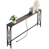 70" Console Table Entryway Sofa Table with Power Outlets,Rustic Brown