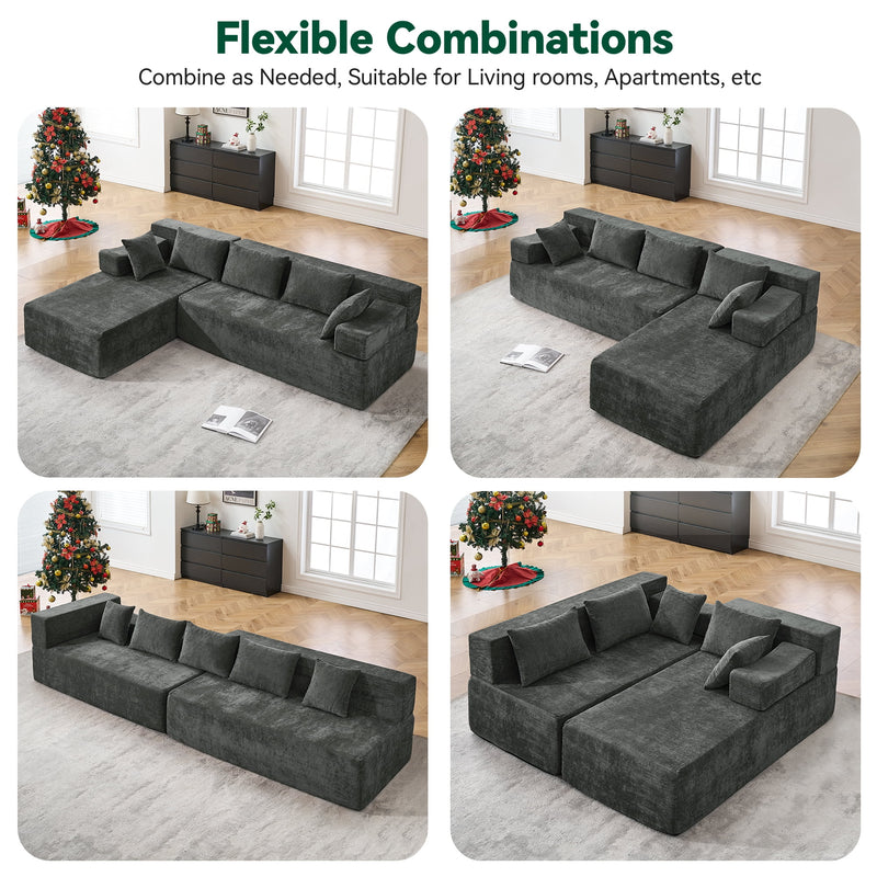 Behost 105" Modular Sectional Sofa for Living Room, L Shaped Cloud Couch Chenille, Dark Gray