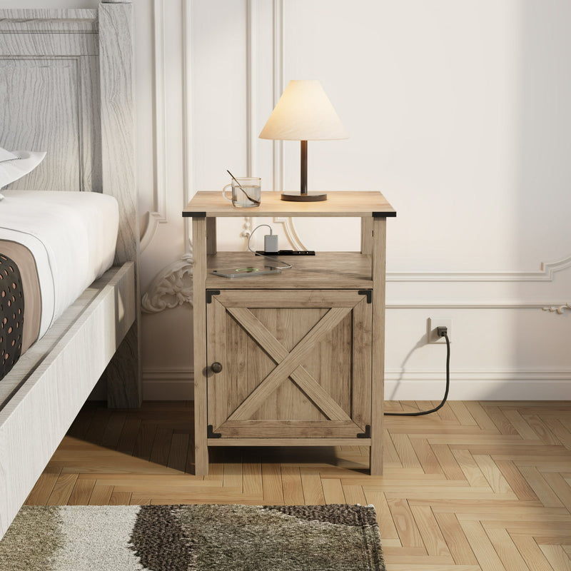 Behost Nightstand for Bedroom Set of 2,Farmhouse Nightstand Bedside Table for Bedroom Furniture,Light Brown