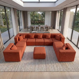 BEHOST 10-Piece Oversized Modular Sectional Sofa Set, 160" Mega U-Shaped Cloud Couch with Ottomans, Luxury Chenille Fabric Theater Seating, Extra Deep Seat Living Room Furniture, Chenille Rust Red